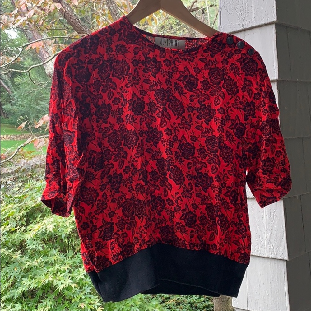 Josephine red blouse with black roses